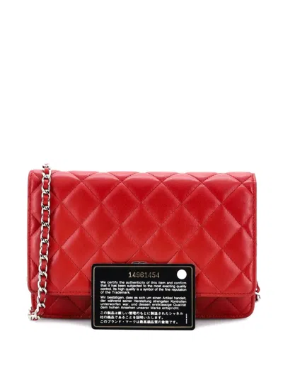 Pre-owned Chanel Wallet On Chain Quilted Lambskin Crossbody Bag In Red