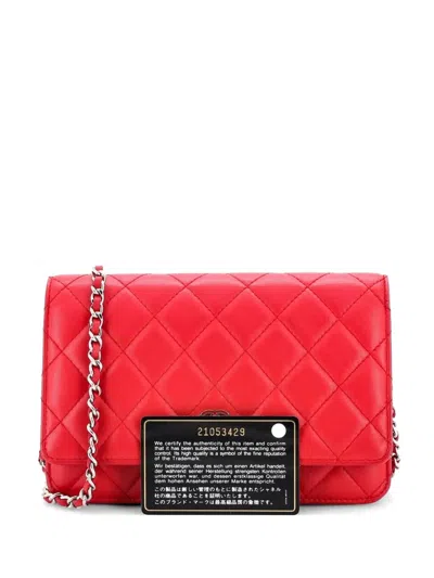 Pre-owned Chanel Wallet On Chain Quilted Lambskin Crossbody Bag In Red