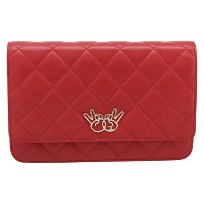 Pre-owned Chanel Wallet On Chain Quilted Lambskin Red Leather Wallets Accessory ()