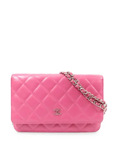 Pre-owned Chanel Wallet On Chain Quilted Shoulder Bag In Pink