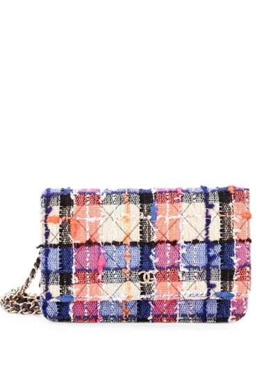 Pre-owned Chanel Wallet On Chain Quilted Tweed Crossbody Bag In Multi