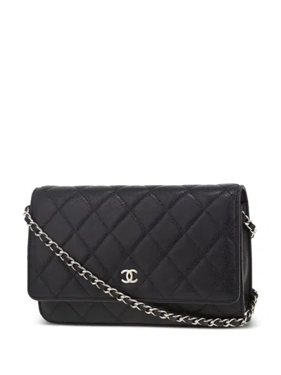 Pre-owned Chanel Wallet On Chain Shoulder Bag In Blue