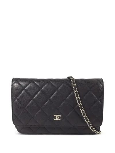 Pre-owned Chanel Wallet On Chain Shoulder Bag In Blue