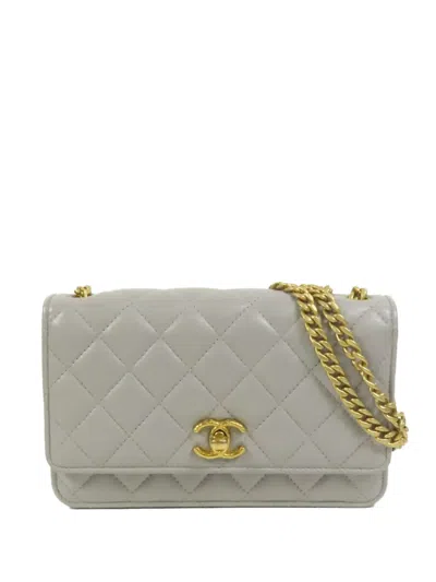 Pre-owned Chanel Wallet On Chain Shoulder Bag In Gray