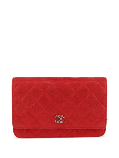 Pre-owned Chanel Wallet On Chain Shoulder Bag In Red