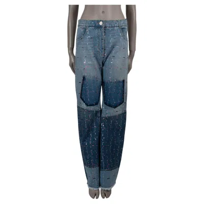 Pre-owned Chanel Washed Blue Cotton 23a Dakar Sequin Wide Jeans Pants 40 M