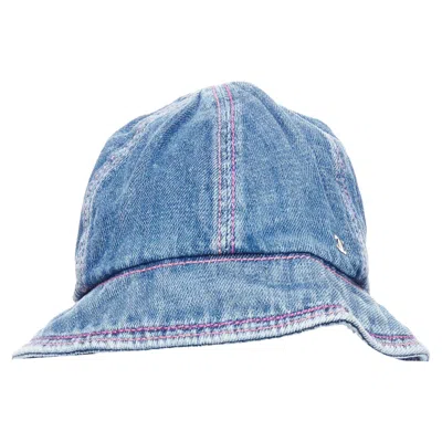 Pre-owned Chanel Washed Denim Silver Cc Logo Red Topstitch Bucket Hat In Blue