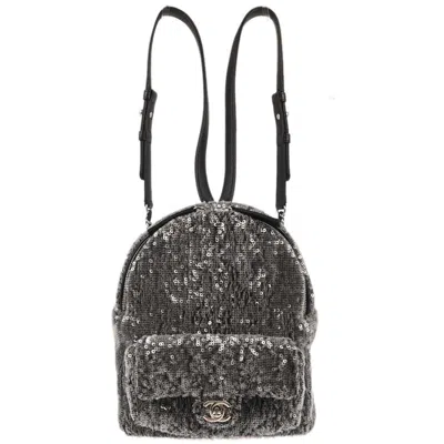 Pre-owned Chanel Waterfall Backpack Sequins With Leather Black Leather Backpack Bag ()