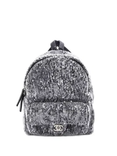 Pre-owned Chanel Waterfall Sequins With Leather Mini Backpack In Gray