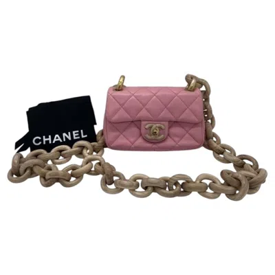 Pre-owned Chanel Wenge Mini Quilted Wood Square Flap Bag Pink Shoulder Bag