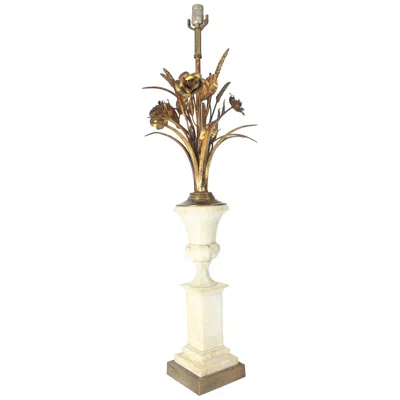 Pre-owned Chanel Wheat Sheath Flowers Marble Pedestal Shape Base Table Lamp In Sand