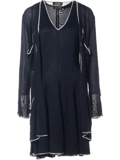 Pre-owned Chanel Whipstitch-trim Midi Dress In Blue