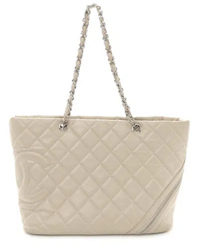 Pre-owned Chanel White Aged Calfskin Canvas Quilted Large Club Tote (authentic Pre-  Loved)