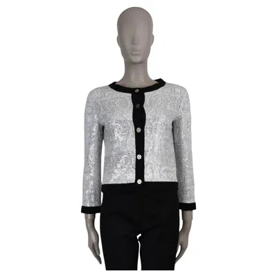 Pre-owned Chanel White & Black Cashmere 08p Sequin Cardigan Sweater M
