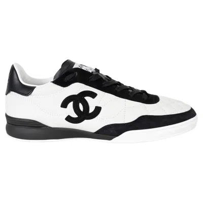 Pre-owned Chanel White & Black Leather 26s Low Top Sneakers Shoes 38.5 G47274
