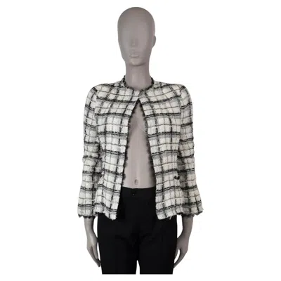 Pre-owned Chanel White & Black Silk Blend 05p Plaid Tweed Jacket 34 Xxs