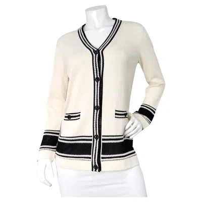 Pre-owned Chanel White & Black Striped V-neck Cardigan 2019