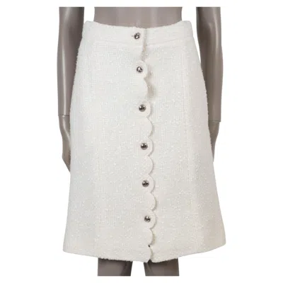 Pre-owned Chanel White & Cream Wool 20k Scalloped Tweed Skirt 38 S