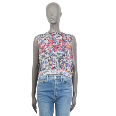 Pre-owned Chanel White & Multi 2015 Dubai Floral Pleated Sleeveless Blouse Shirt 38 S