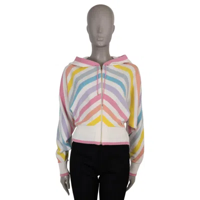 Pre-owned Chanel White & Multi Cashmere 19c La Pausa Zip Cardigan Sweater 34 Xxs