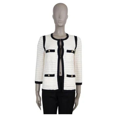 Pre-owned Chanel White & Navy 12c Antibes Jacquard Knit Jacket 34 Xxs