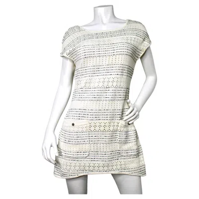 Pre-owned Chanel White & Navy Sequins Cotton Knit Tunic Mini Dress 2017