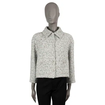 Pre-owned Chanel White & Turquoise 2019 19c La Pausa Sequin Tweed Jacket L