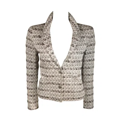 Pre-owned Chanel White Black And Silver Metallic Tweed Blazer