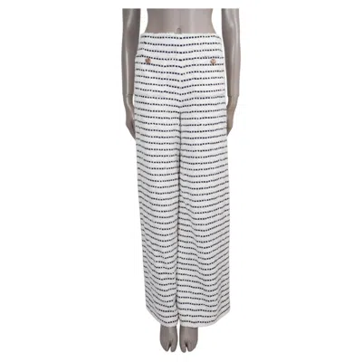 Pre-owned Chanel White Black Cotton 23c Monte Carlo Wide Ribbon Tweed Pants 36 Xs