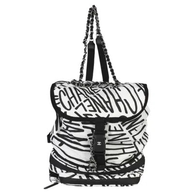 Pre-owned Chanel White Black Nylon Printed Coco Neige Backpack