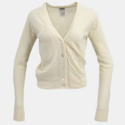 Pre-owned Chanel White Cashmere Button Front Cardigan Size 38