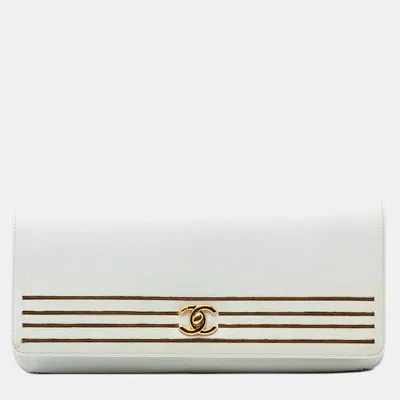 Pre-owned Chanel White Caviar Captain Gold Clutch