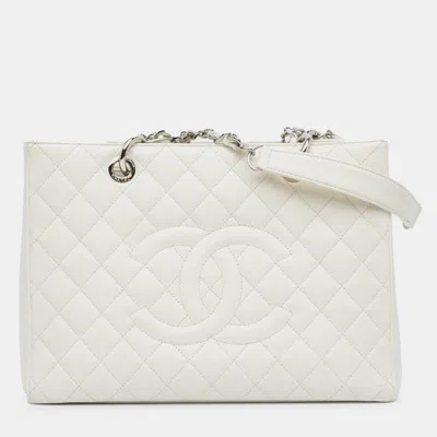 Pre-owned Chanel White Caviar Grand Shopping Tote