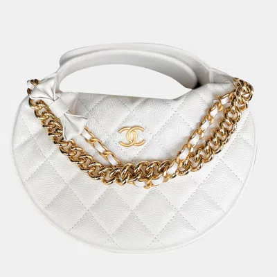 Pre-owned Chanel White Caviar Leather Bow Clutch Bag