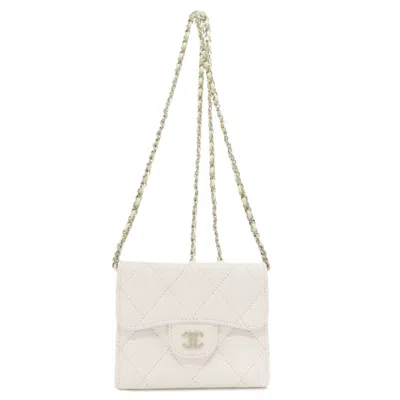 Pre-owned Chanel White Caviar Leather Chain/shoulder Wallet ()