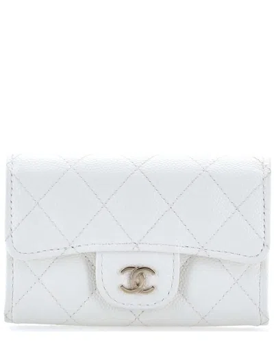 Pre-owned Chanel White Caviar Leather Classic Flap Card Case (authentic Pre-loved)