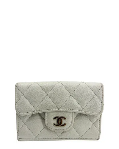 Pre-owned Chanel White Caviar Leather Classic Flap Card Holder (authentic Pre-loved)
