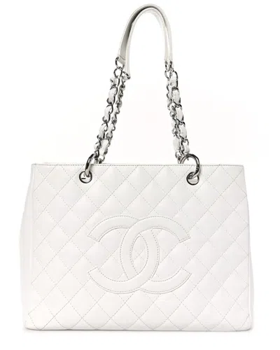 Pre-owned Chanel White Caviar Leather Grand Shopping Tote Gst Shw (authentic Pre-loved)