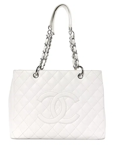 Pre-owned Chanel White Caviar Leather Grand Shopping Tote Gst Shw (authentic Pre-loved)