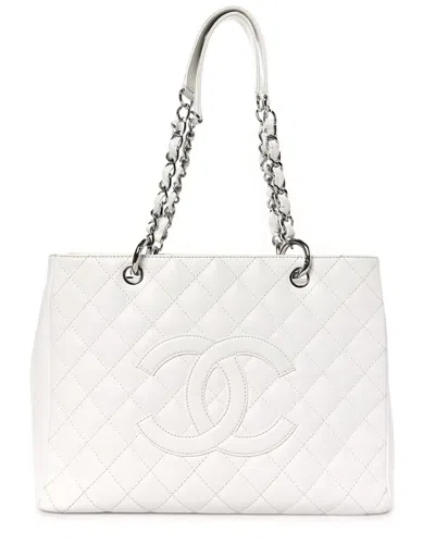 Pre-owned Chanel White Caviar Leather Grand Shopping Tote Gst Shw (authentic Pre-loved)