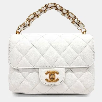 Pre-owned Chanel White Caviar Leather Mini Flap Bag