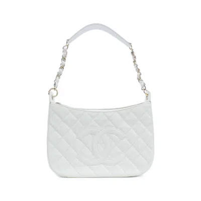 Pre-owned Chanel White Caviar Leather Shoulder Bag ()