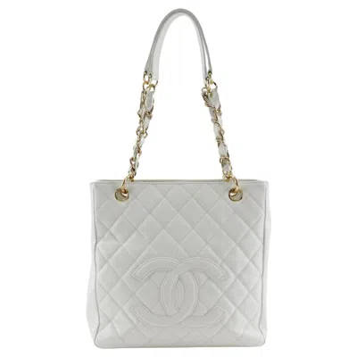Pre-owned Chanel White Caviar Leather Shoulder Bag Tote Bag ()