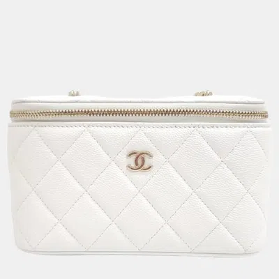 Pre-owned Chanel White Caviar Leather Small Vanity Crossbody Bag