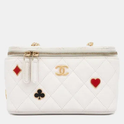 Pre-owned Chanel White Caviar Leather Trump Vanity Chain Shoulder Bag