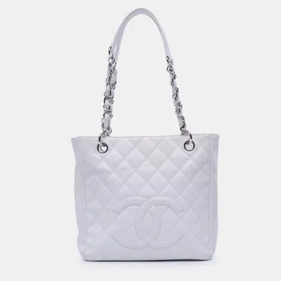 Pre-owned Chanel White Caviar Petite Shopping Tote