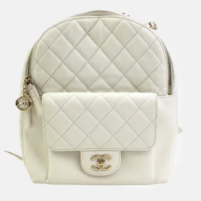 Pre-owned Chanel White Caviar Quilted Mini Cc Day Backpack