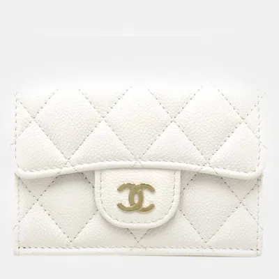Pre-owned Chanel White Caviar Skin Classic Small Trifold Wallet