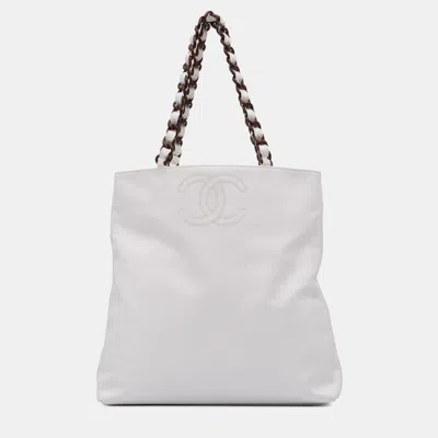 Pre-owned Chanel White Cc Caviar Chain Tote