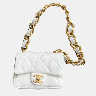 Pre-owned Chanel White Chunky Chain Small Flap Shoulder Bag
